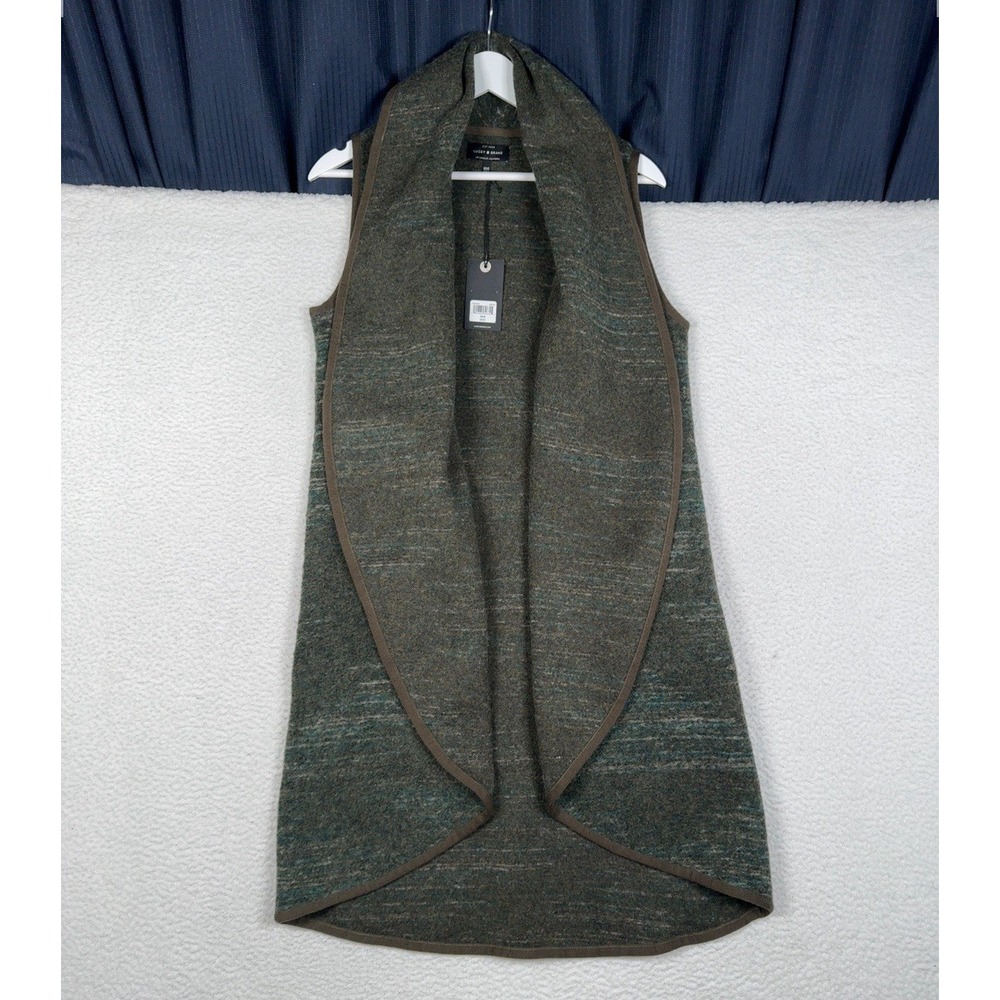 NEW $89.50 LUCKY BRAND Women's Green Open Front Shawl Collar Sweater Vest - XS/S